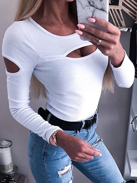 

Sexy Plain Shirts & Tops, White, T-Shirts