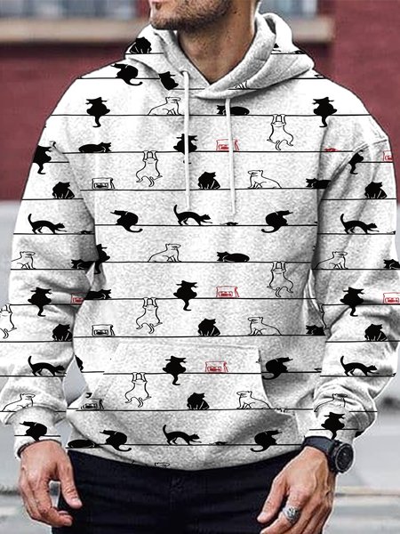 

Funny Cat Set Men's Hooded Casual Sweatshirt, As picture, Hoodies&Sweatshirts