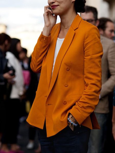 

Vintage Casual Simple Basics Elegant Shirt Sleeve Outerwear, Yellow, Blazers