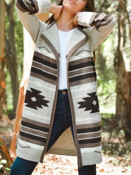 

West Styles/Cows Geometric Sweater coat, As picture, Cardigans