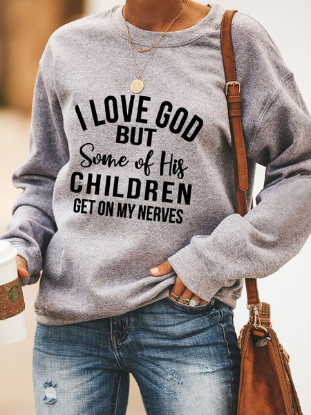 

I Love God Graphic Women Funny Letter Sweatshirt, Gray, Hoodies&Sweatshirts