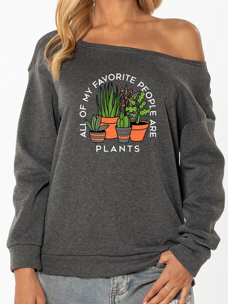 

Unocis I Like Plant Polyester Cotton Off Shoulder Sweatshirt, Gray, Hoodies