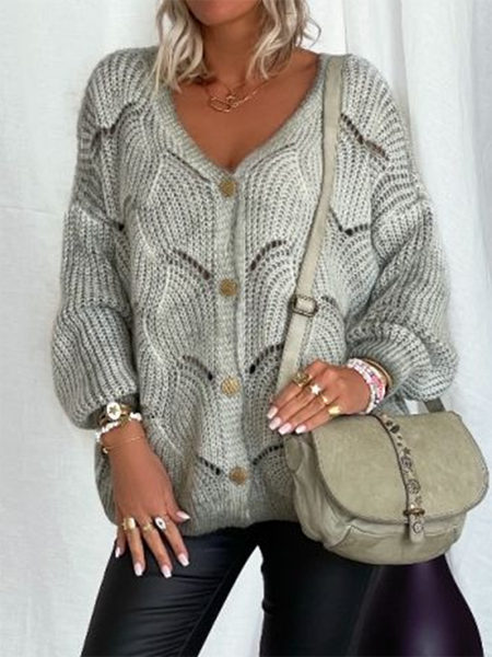

Solido Maniche Lunghe Scollo a V Casuale Giubbotto, Come immagine, Cardigans