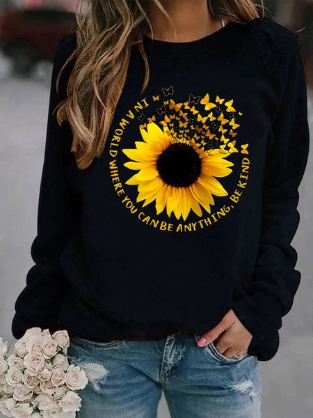 Sunflower Butterfly Sweatshirts, Black, Hoodies & Sweatshirts