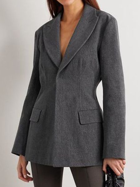 

Simple Shirt Sleeve Regular Fit Plain Outerwear, Deep gray, Blazers
