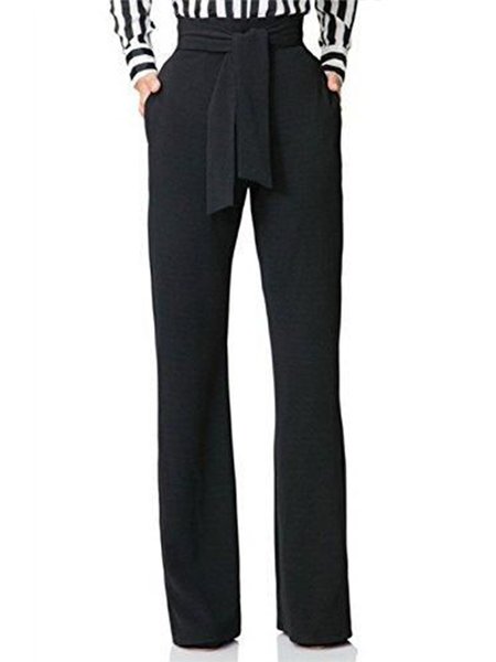 

Vintage Work Daily Plain Pants, Black, Straight Leg Pants