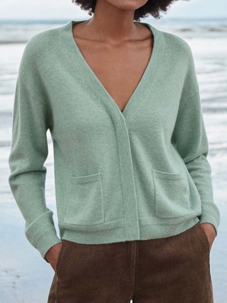 

Casual V Neck Buttoned Sweater, Light_green, Sweaters & Cardigans