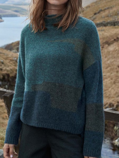 

Casual High Neck Sweater, Dark_blue, Sweaters & Cardigans