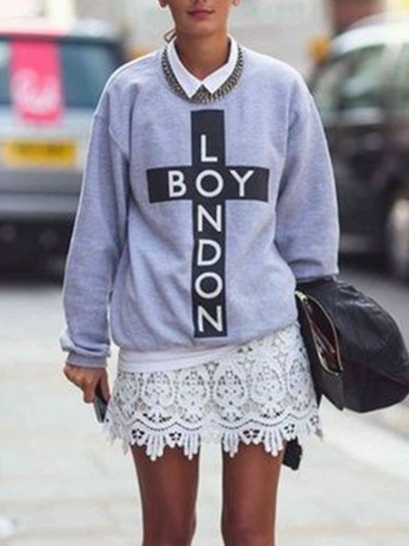 

Casual Simple Crew Neck Vintage Regular Fit Sweatshirt, Gray, Hoodies and Sweatshirts