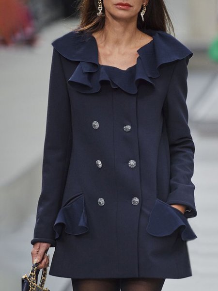 

Daily Work Regular Fit Ruffle Collar Casual Jacket, Black, Coats