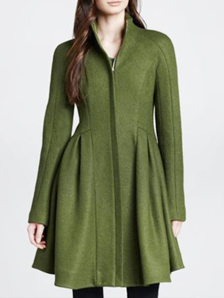 

Casual Elegant Woolen Plain Vintage Jacket, Green, Coats