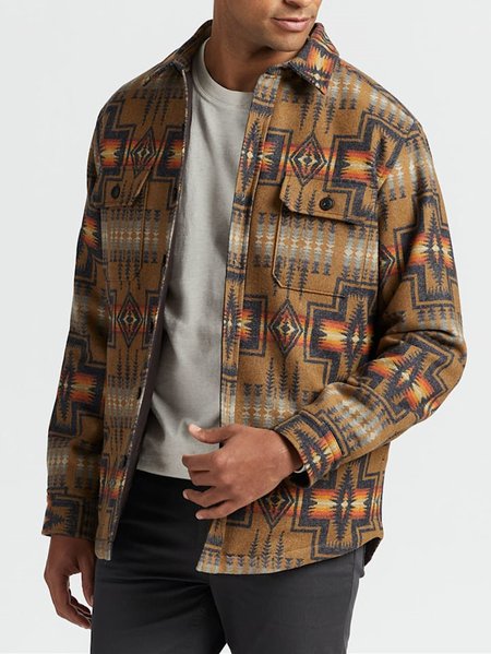 

Native Pattern Long Sleeve Casual Jackets, Khaki, Jackets & Coats