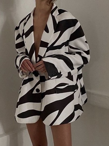 

Simple Long sleeve Lapel Regular fit Outerwear, Black-white, Blazers