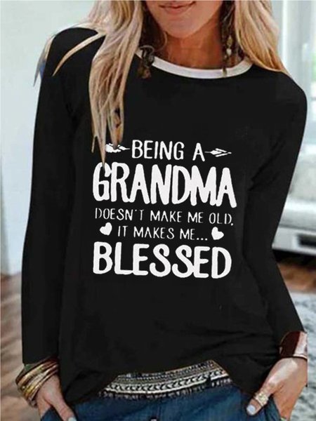 

Casuale Lettera Girocollo Maniche Lunghe Top, Nero, Blouses & Shirts