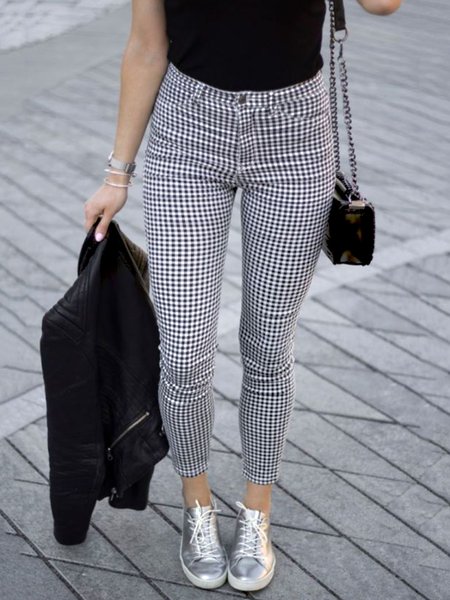 

Grid Casual Pants, Black-white, Pants