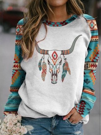 

Crew Neck Cotton West Styles/Cows Sweatshirt, As picture, Hoodies & Sweatshirts