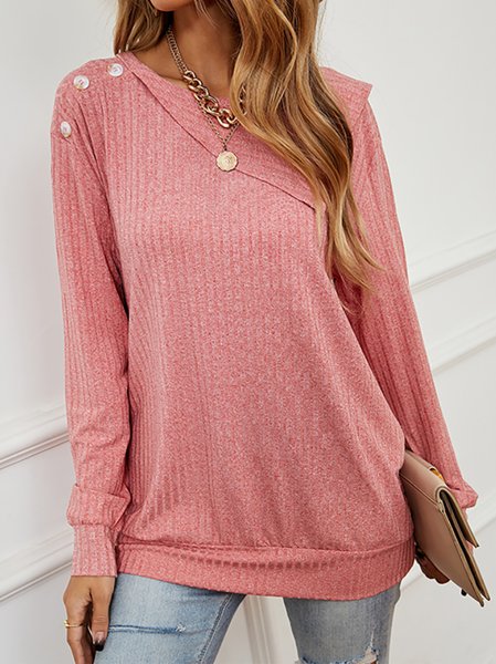 Plain Off Shoulder Lapel Regular Fit Tops, Pink, Tops