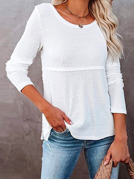 

Solido Regolare In forma Elegante Top, Bianco, T-Shirts