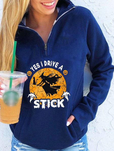 

Halloween Yes I Can Drive Stick Casual Zipper High Neck Regular Fit Sweatshirt, Dark blue, Hoodies & Sweatshirts