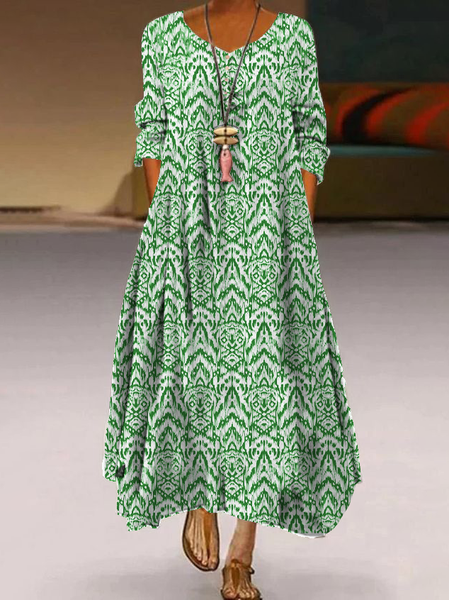 

Cotton-Blend Vintage Dresses, Green, Maxi Dresses