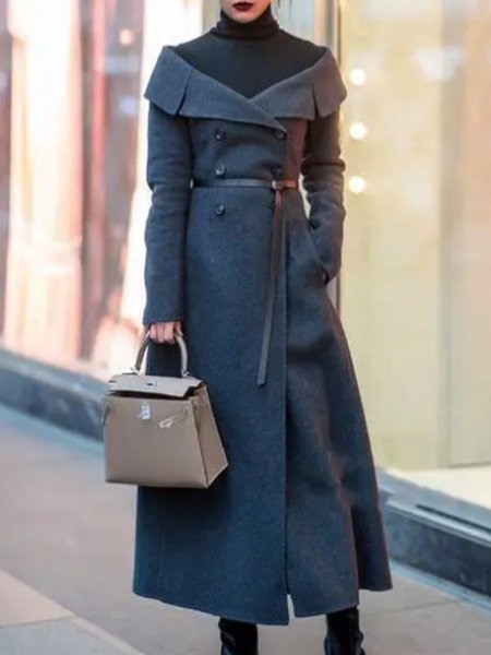 

Elegant Buttoned Regular Fit Solid Outerwear, Gray, Coats