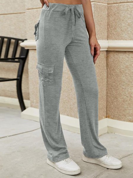 

Elastic Waist Pocket Sporty Casual Sweatpants, Gray, Pants