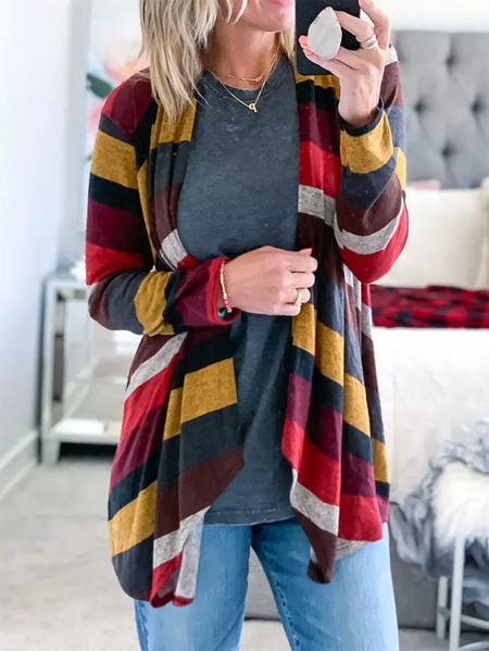 

Colorful Striped Long Sleeve Casual Cardigan, Multicolor, Cardigans