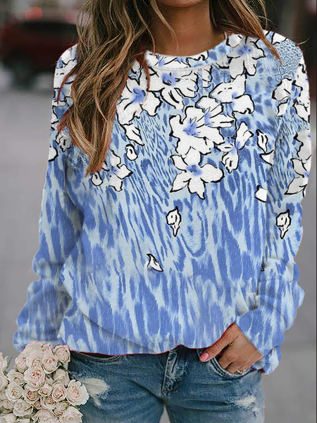 

Plus size Floral Printed Casual Sweatshirt, Blue, Hoodies & Sweatshirts