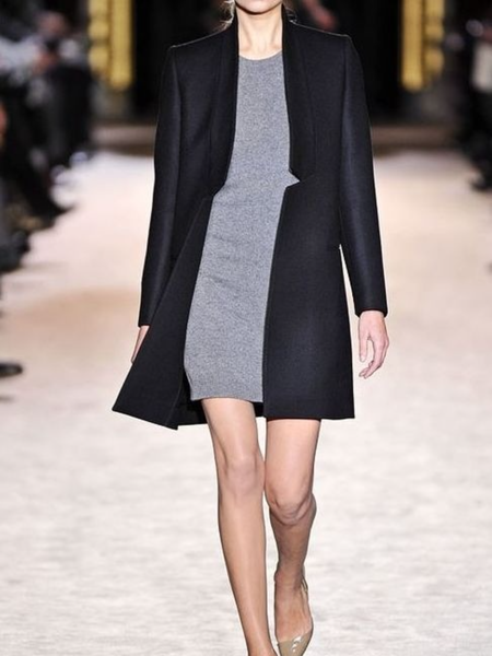 

Fall Plain Loosen V Neck Mid-weight Md-long Work Formal Outerwear, Black, Coats