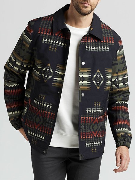 

Native Pattern Long Sleeve Vintage Jacket, Black, Jackets