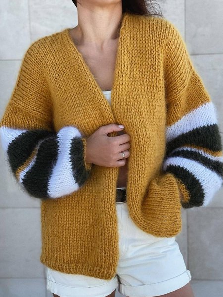 

Casuale Maniche Lunghe Giubbotto, Giallo, Cardigans