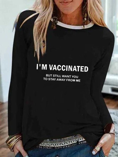 

Casual Letter Crew Neck Long Sleeve Shirts & Tops, Black, T-Shirts