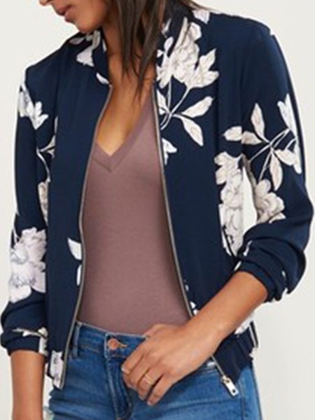 

Simple Loosen Floral Outerwear, Dark blue, Jackets