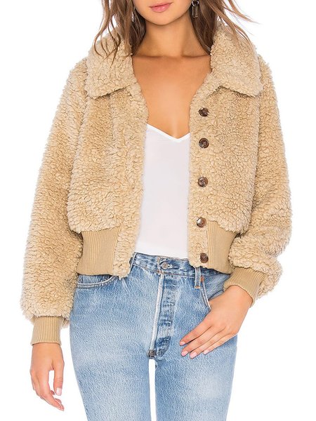 

Casual Lapel Plain Crop Jacket, Light brown, Coats