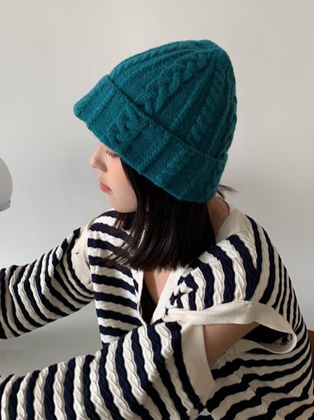 Thickened wool cap casual all-match ear protection cold hat couple knitted hat, Cyan, Women Hats