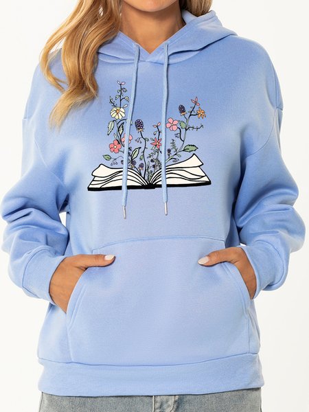 

Unocis Floral Print Hooded Long Sleeve Sweatshirt, Blue, Hoodies