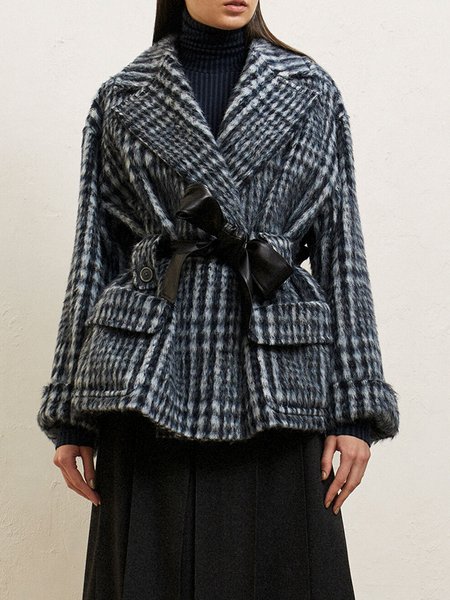 

Elegant Checked/Plaid Loosen Outerwear, Gray, Coats