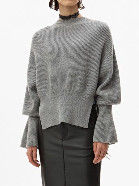 

Casual Long Sleeve Solid Sweater, Gray, Pullovers