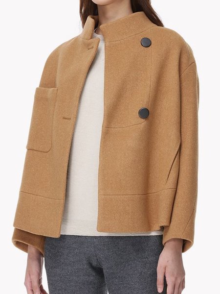 

Regular Fit Long sleeve Solid Elegant Outerwear, Khaki, Coats