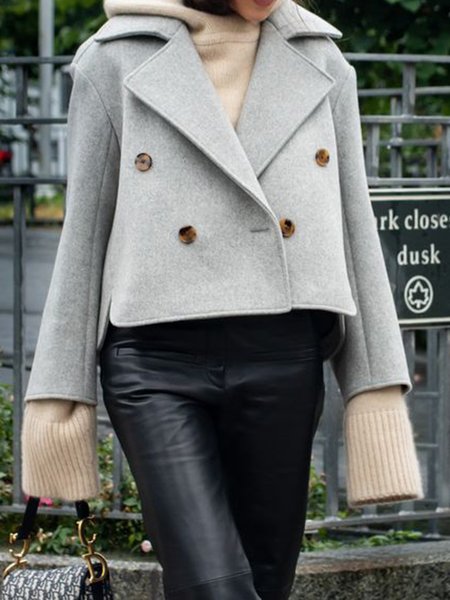 

Solid Regular Fit Long sleeve Elegant Outerwear, Gray, Coats