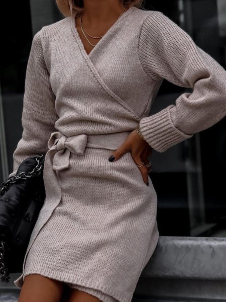 

Casual Acrylic V Neck Dresses, Apricot, Mini Dresses