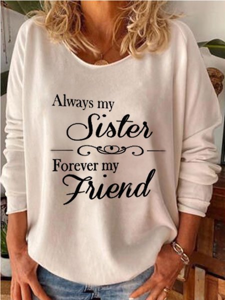 

Casual Letter Crew Neck Long Sleeve Shirts & Tops, White, Tops