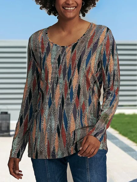 

Vintage Boho Loosen Tops, Multicolor, Long sleeve tops