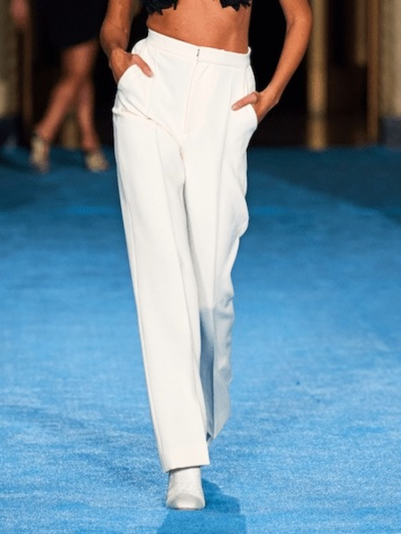 

Fall Plain Elegant Work Formal Mid-weight Long Slightly stretchy Pants, White, Straight Leg Pants