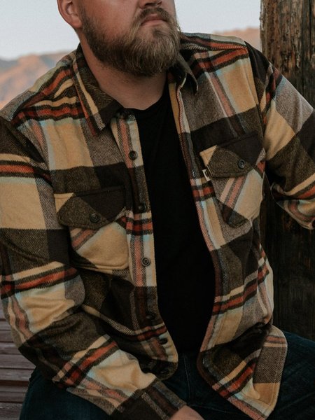 

Vintage Plaid Long Sleeve Outdoor Overshirt, Yellow, Jackets