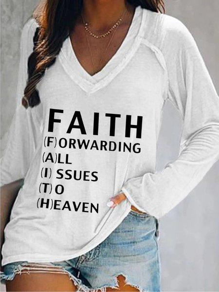 

Casuale Maniche Lunghe Scollo a V taglia grande Stampato Top T-shirts, Bianco, Blouses & Shirts