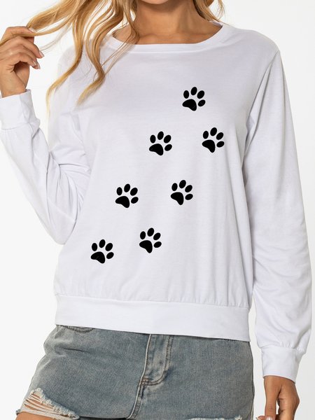 

Unocis Cat Paw Print Round Neck Long Sleeve Graphic Sweatshirt, White, Sweatshirts