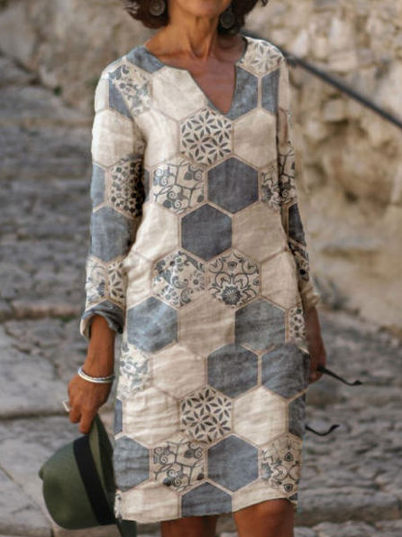 

Floral Loosen Casual V Neck Dresses, White, Casual Dresses