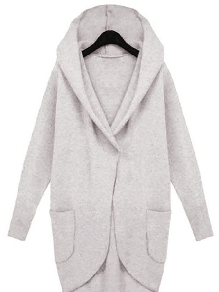 

Hooded Casual Solid Loosen Outerwear, Light gray, Outerwear