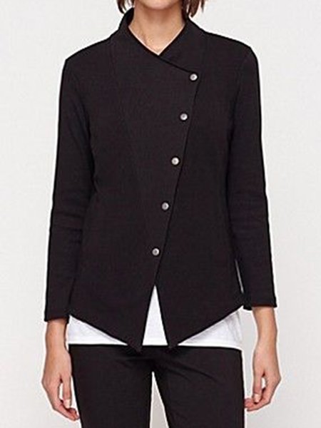 

V Neck Elegant Regular Fit Long sleeve Outerwear, Black, Coats